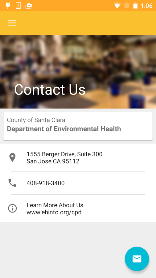 Contact Page on SCCDineOut App