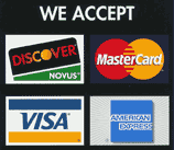 We accept: Visa, MasterCard, Discover NOVUS, and American Express